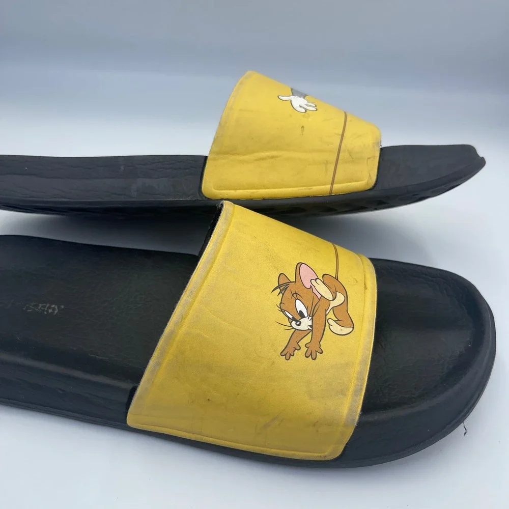 Tom & Jerry Cartoon Slide Sandals Mens Size 10 EU 41 Black Yellow Pool Beach